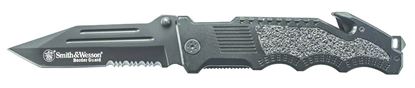 Picture of Smith & Wesson SWBG2TS Border Guard Liner Lock Folding Knife, Black, 4.4" Part Serrated Tanto Blade, Aluminum Handle, Strap Cutter