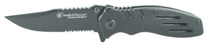 Picture of Smith & Wesson SWA24SCP Extreme Ops Liner Lock Folding Knife, Black, 3.1" Partially Serrated Clip Point Blade, Alum Handle, Pocket Clip, Clam