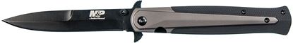Picture of Smith & Wesson MP301 M&P Shield Dagger Clip Folder, 8Cr13MoV Black Steel 4 Blade, Aluminum & Nylon Handle, Liner Lock, Dual Finger Flipper