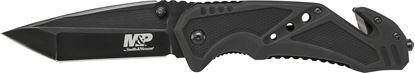 Picture of Smith & Wesson SWMP11B M&P Liner Lock Folding Knife, 3.79" Tanto Blade, Aluminum Handle w/Strap Cutter, Glass Break, & Pocket Clip