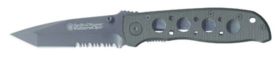 Picture of Smith & Wesson CK5TBS Extreme Ops Liner Lock Folding Knife, Black, 3.25" Tanto Blade, Aluminum Handle, Pocket Clip