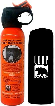 Picture of UDAP 12VHP Safety Orange Bear Spray, 2% CRC, 7.9oz 225gr w/Hip Holster Clampack