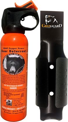 Picture of UDAP 12SO Safety Orange Bear Spray w/Plastic Griz Guard Holster, 30 ft Fog, 2% MC, 7.9 oz, 225 g