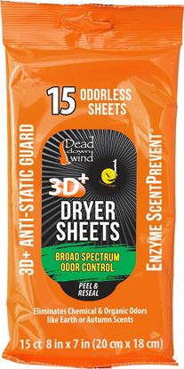 Picture of Dead Down Wind 1113 3D+ ScentPrevent Odor Control Dryer Sheets, 8" x 7", 15 ct (059616)