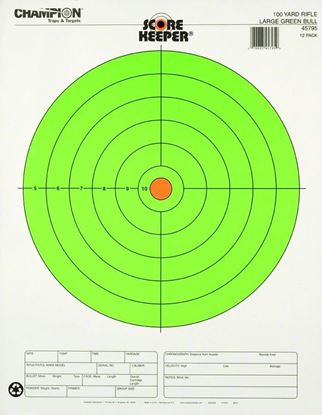 Picture of Champion 45795 Scorekeeper 100Yd Rifle Target, 8" Large Green Bull, 14"x18", 12Pk