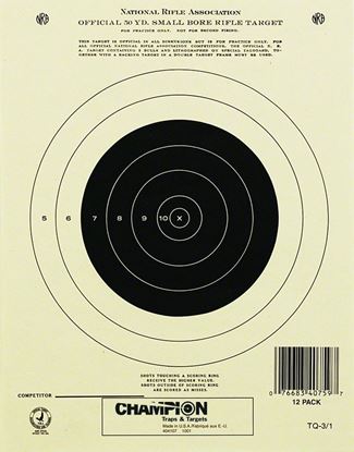 Picture of Champion 40759 GTQ3/1 Official NRA 50 yd Small Bore Rifle Target, Single Bull, 7"x9", 12Pk