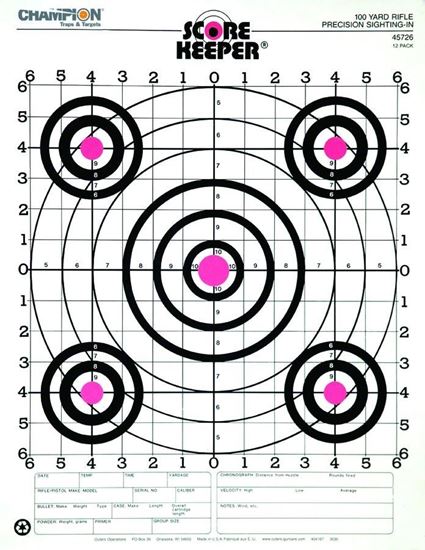 Picture of Champion 45726 Scorekeeper 100yd Sight-in Target, Orange Bull, 8.5"x11", 12Pk