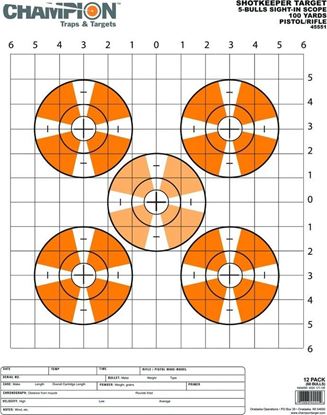 Picture of Champion 45551 Shotkeeper 5 Large Bulls Sight-In Target, Pistol/Rifle, 14"x18", 12pk