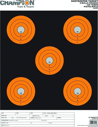 Picture of Champion 45555 Shotkeeper 5 Large Bullseye Target, Black/Orange Bull, 11"x16", 12pk
