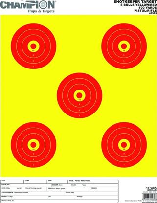 Picture of Champion 45563 Shotkeeper 5 Large Bullseye Target, Yellow/Red Bull, 14"x18", 12pk