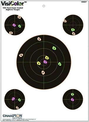 Picture of Champion 45827 Visicolor Sight-In Target, W/4 Extra Bullseyes, 13"x18", 10pk