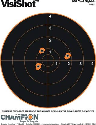 Picture of Champion 45802 Visishot 100 yd Sight-In Target, 8" Bullseye, 8.5"x11", 10Pk