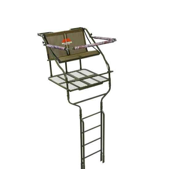 Picture of Millennium L-220-SL 18' Double Ladder Stand, w/Large Platform, Safe-Link Safety Line, Padded Shooting Rail, Folding Footrest