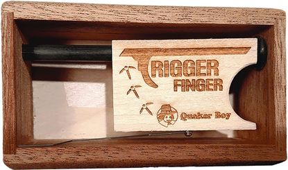 Picture of Quaker Boy 13659 Trigger Finger Mahogany Turkey Box Call, One Hand, Ergo Finger Hole