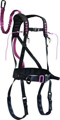 Picture of Muddy MSH405-SM Safeguard Treestand Safety Harness, Flexible Tether, Padding, Extra Cushion, Pink, Small/Medium